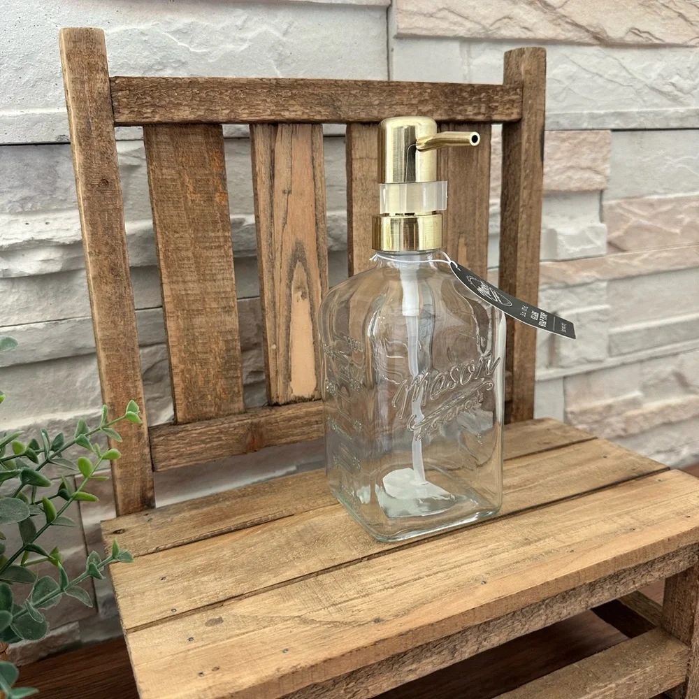 🆕 Mason Glass Soap Dispenser with a Gold Pump!